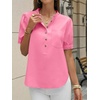 image:imageCicy Bell Womens Puff Sleeve Tops Button Down Shirts Summer Casual Collared V Neck Cotton BlouseBright Pink
