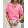 image:imageCicy Bell Womens Puff Sleeve Tops Button Down Shirts Summer Casual Collared V Neck Cotton BlouseBright Pink