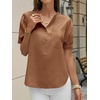 image:imageCicy Bell Womens Puff Sleeve Tops Button Down Shirts Summer Casual Collared V Neck Cotton BlouseBrown