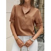 image:imageCicy Bell Womens Puff Sleeve Tops Button Down Shirts Summer Casual Collared V Neck Cotton BlouseBrown