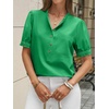 image:imageCicy Bell Womens Puff Sleeve Tops Button Down Shirts Summer Casual Collared V Neck Cotton BlouseGreen