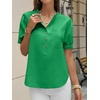 image:imageCicy Bell Womens Puff Sleeve Tops Button Down Shirts Summer Casual Collared V Neck Cotton BlouseGreen