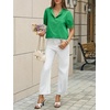 image:imageCicy Bell Womens Puff Sleeve Tops Button Down Shirts Summer Casual Collared V Neck Cotton BlouseGreen
