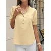 image:imageCicy Bell Womens Puff Sleeve Tops Button Down Shirts Summer Casual Collared V Neck Cotton BlouseKhaki