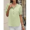 image:imageCicy Bell Womens Puff Sleeve Tops Button Down Shirts Summer Casual Collared V Neck Cotton BlouseLight Green