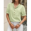 image:imageCicy Bell Womens Puff Sleeve Tops Button Down Shirts Summer Casual Collared V Neck Cotton BlouseLight Green