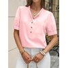 image:imageCicy Bell Womens Puff Sleeve Tops Button Down Shirts Summer Casual Collared V Neck Cotton BlousePink