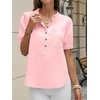 image:imageCicy Bell Womens Puff Sleeve Tops Button Down Shirts Summer Casual Collared V Neck Cotton BlousePink