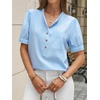 image:imageCicy Bell Womens Puff Sleeve Tops Button Down Shirts Summer Casual Collared V Neck Cotton BlouseSky Blue