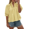 image:imageCicy Bell Womens Puff Sleeve V Neck Blouse Babydoll Peplum Tops Dressy Casual Pleated Loose Fit ShirtsLight Yellow