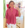 image:imageCicy Bell Womens Puff Sleeve V Neck Blouse Babydoll Peplum Tops Dressy Casual Pleated Loose Fit ShirtsRose Red