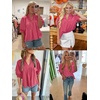image:imageCicy Bell Womens Puff Sleeve V Neck Blouse Babydoll Peplum Tops Dressy Casual Pleated Loose Fit ShirtsRose Red