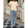 image:imageCicy Bell Womens Short Puff Sleeve Button Down Shirts Dressy Casual Blouses Summer Round Neck Cotton TopsBeige