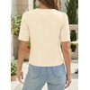 image:imageCicy Bell Womens Short Puff Sleeve Button Down Shirts Dressy Casual Blouses Summer Round Neck Cotton TopsBeige