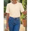 image:imageCicy Bell Womens Short Puff Sleeve Button Down Shirts Dressy Casual Blouses Summer Round Neck Cotton TopsBeige