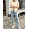 image:imageCicy Bell Womens Short Puff Sleeve Button Down Shirts Dressy Casual Blouses Summer Round Neck Cotton TopsBeige