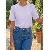 image:imageCicy Bell Womens Short Puff Sleeve Button Down Shirts Dressy Casual Blouses Summer Round Neck Cotton TopsPurple