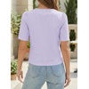 image:imageCicy Bell Womens Short Puff Sleeve Button Down Shirts Dressy Casual Blouses Summer Round Neck Cotton TopsPurple