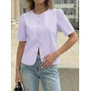 image:imageCicy Bell Womens Short Puff Sleeve Button Down Shirts Dressy Casual Blouses Summer Round Neck Cotton TopsPurple