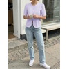 image:imageCicy Bell Womens Short Puff Sleeve Button Down Shirts Dressy Casual Blouses Summer Round Neck Cotton TopsPurple