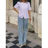 image:imageCicy Bell Womens Short Puff Sleeve Button Down Shirts Dressy Casual Blouses Summer Round Neck Cotton TopsPurple
