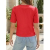 image:imageCicy Bell Womens Short Puff Sleeve Button Down Shirts Dressy Casual Blouses Summer Round Neck Cotton TopsRed