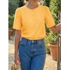 image:imageCicy Bell Womens Short Puff Sleeve Button Down Shirts Dressy Casual Blouses Summer Round Neck Cotton TopsYellow