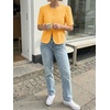 image:imageCicy Bell Womens Short Puff Sleeve Button Down Shirts Dressy Casual Blouses Summer Round Neck Cotton TopsYellow