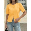image:imageCicy Bell Womens Short Puff Sleeve Button Down Shirts Dressy Casual Blouses Summer Round Neck Cotton TopsYellow
