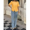 image:imageCicy Bell Womens Short Puff Sleeve Button Down Shirts Dressy Casual Blouses Summer Round Neck Cotton TopsYellow