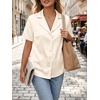 image:imageCicy Bell Womens Short Sleeve Satin V Neck Blouse Relaxed Fit Button Down Shirts Dressy Casual Work TopsBeige