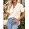 image:imageCicy Bell Womens Short Sleeve Satin V Neck Blouse Relaxed Fit Button Down Shirts Dressy Casual Work TopsBeige