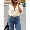 image:imageCicy Bell Womens Short Sleeve Satin V Neck Blouse Relaxed Fit Button Down Shirts Dressy Casual Work TopsBeige