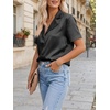 image:imageCicy Bell Womens Short Sleeve Satin V Neck Blouse Relaxed Fit Button Down Shirts Dressy Casual Work TopsBlack
