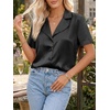 image:imageCicy Bell Womens Short Sleeve Satin V Neck Blouse Relaxed Fit Button Down Shirts Dressy Casual Work TopsBlack