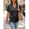 image:imageCicy Bell Womens Short Sleeve Satin V Neck Blouse Relaxed Fit Button Down Shirts Dressy Casual Work TopsBlack