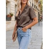 image:imageCicy Bell Womens Short Sleeve Satin V Neck Blouse Relaxed Fit Button Down Shirts Dressy Casual Work TopsBrown