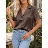 image:imageCicy Bell Womens Short Sleeve Satin V Neck Blouse Relaxed Fit Button Down Shirts Dressy Casual Work TopsBrown