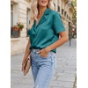 image:imageCicy Bell Womens Short Sleeve Satin V Neck Blouse Relaxed Fit Button Down Shirts Dressy Casual Work TopsDark Green
