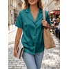 image:imageCicy Bell Womens Short Sleeve Satin V Neck Blouse Relaxed Fit Button Down Shirts Dressy Casual Work TopsDark Green