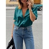image:imageCicy Bell Womens Short Sleeve Satin V Neck Blouse Relaxed Fit Button Down Shirts Dressy Casual Work TopsDark Green