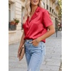 image:imageCicy Bell Womens Short Sleeve Satin V Neck Blouse Relaxed Fit Button Down Shirts Dressy Casual Work TopsRed
