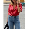 image:imageCicy Bell Womens Short Sleeve Satin V Neck Blouse Relaxed Fit Button Down Shirts Dressy Casual Work TopsRed