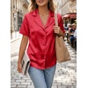 image:imageCicy Bell Womens Short Sleeve Satin V Neck Blouse Relaxed Fit Button Down Shirts Dressy Casual Work TopsRed