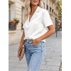 image:imageCicy Bell Womens Short Sleeve Satin V Neck Blouse Relaxed Fit Button Down Shirts Dressy Casual Work TopsWhite