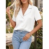 image:imageCicy Bell Womens Short Sleeve Satin V Neck Blouse Relaxed Fit Button Down Shirts Dressy Casual Work TopsWhite
