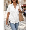 image:imageCicy Bell Womens Short Sleeve Satin V Neck Blouse Relaxed Fit Button Down Shirts Dressy Casual Work TopsWhite