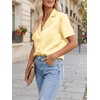 image:imageCicy Bell Womens Short Sleeve Satin V Neck Blouse Relaxed Fit Button Down Shirts Dressy Casual Work TopsYellow