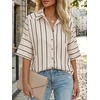 image:imageCicy Bell Womens Striped Button Down Shirts Short Sleeve Collared Dressy Casual Loose fit Tops Work Office BlousesBeige