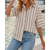 image:imageCicy Bell Womens Striped Button Down Shirts Short Sleeve Collared Dressy Casual Loose fit Tops Work Office BlousesBeige